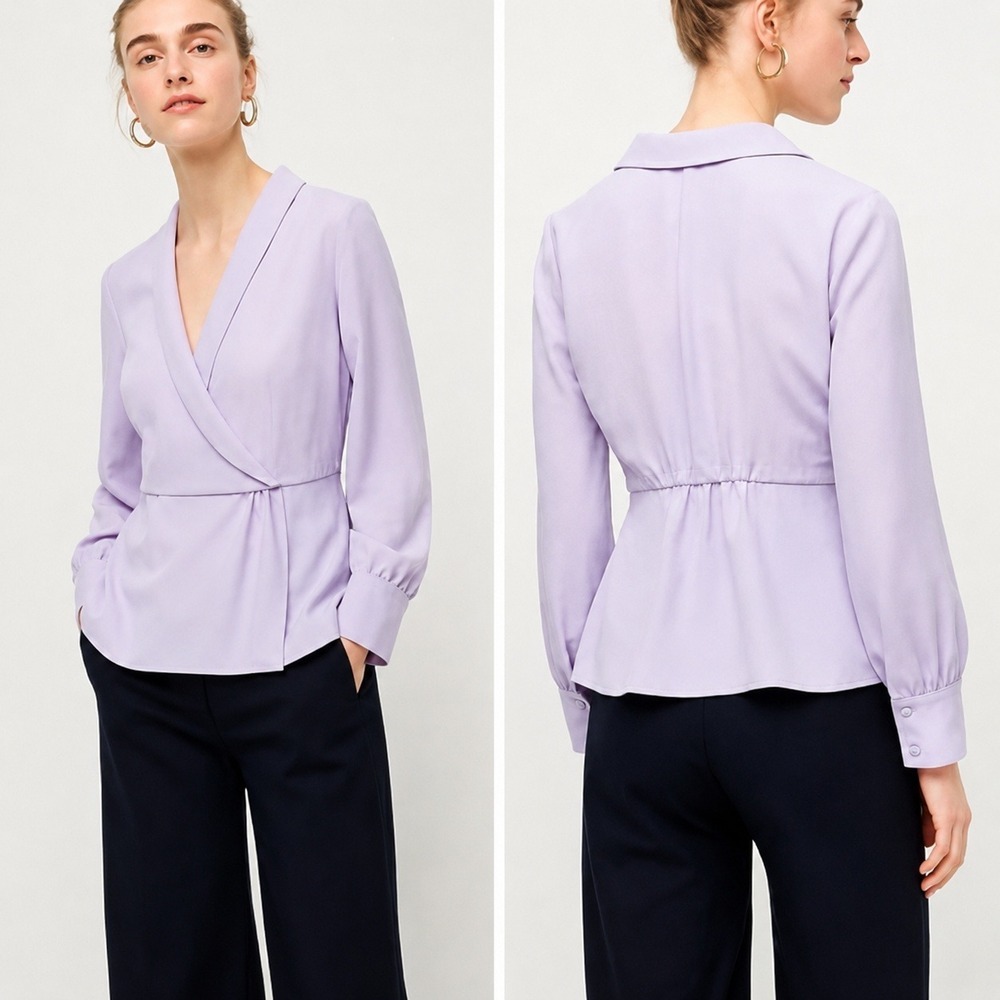 J. Crew NEW Lilac 365 Crepe Faux-Wrap Shawl Collar Blouse Top SZ 10 Career Chic